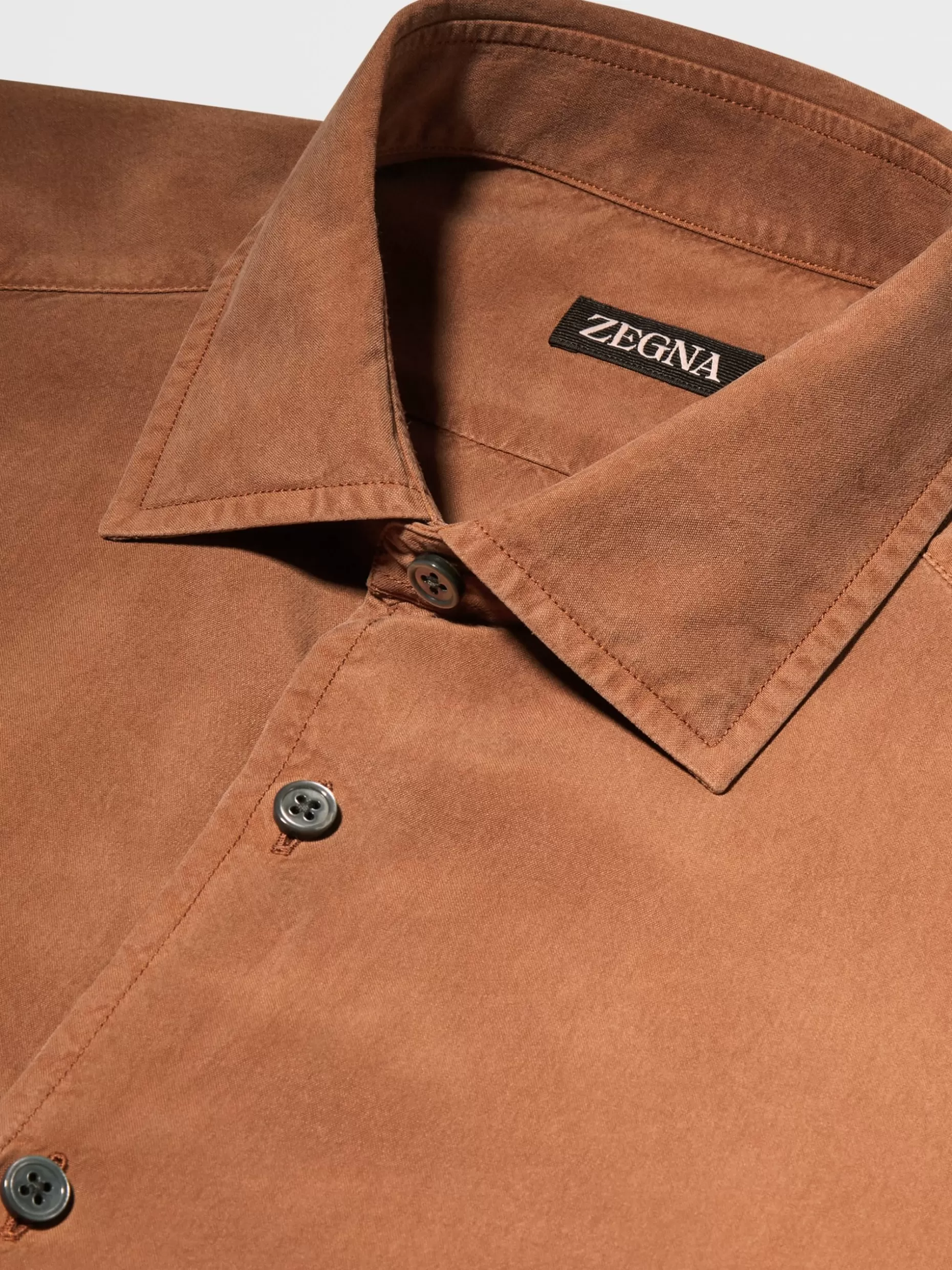 Men ZEGNA Color Garment Dyed Pure Silk Long-Sleeve Shirt