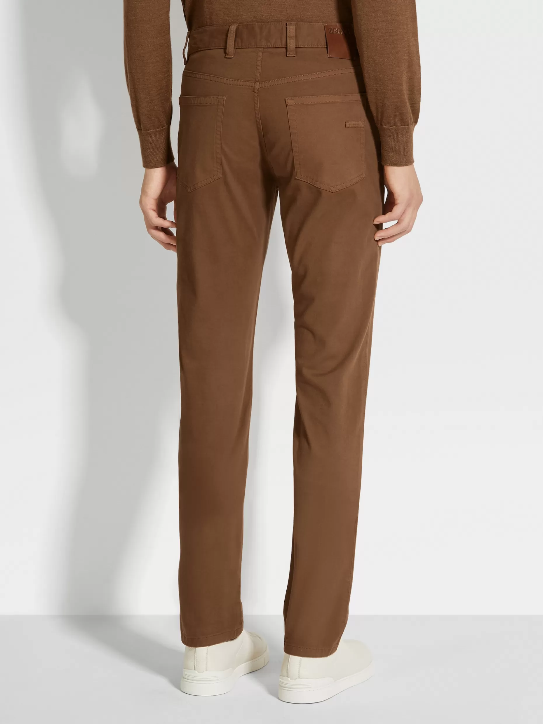 Men ZEGNA Color Garment Dyed Stretch Cotton Gabardine City 5-Pocket Jeans