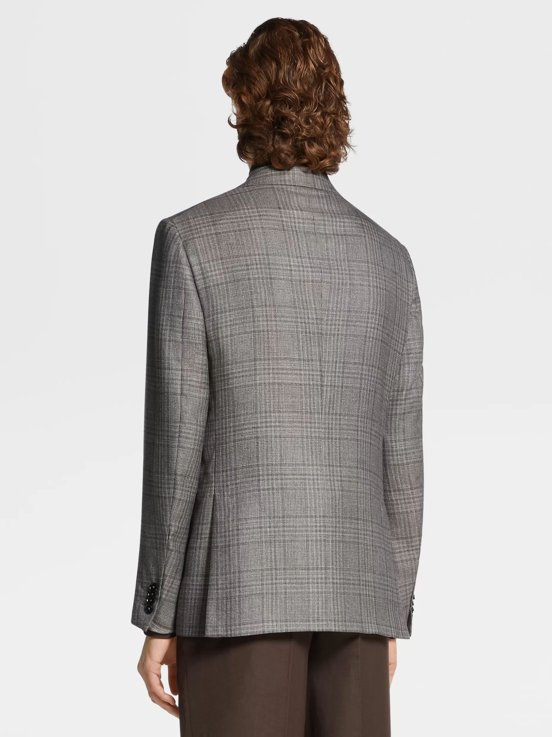 Men ZEGNA Light Brown Prince Of Wales Cashmere Silk And Hemp Jacket