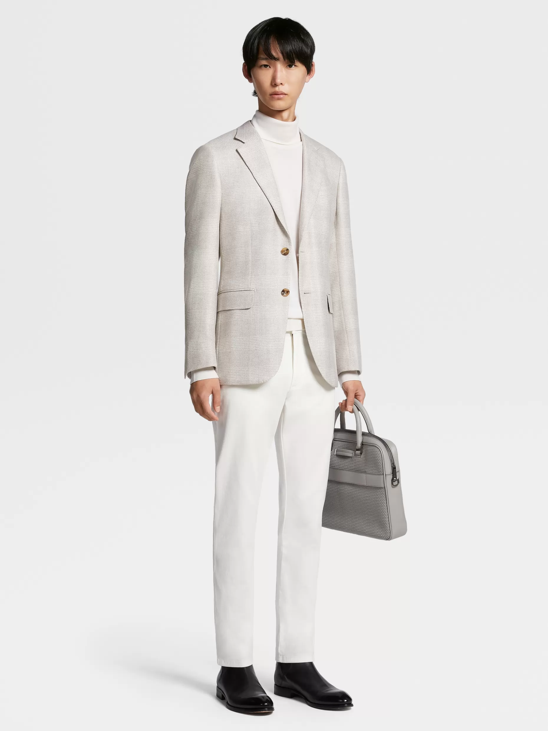 Men ZEGNA Off White And White Stretch Cashmere, Silk And Wool Atelier Jacket