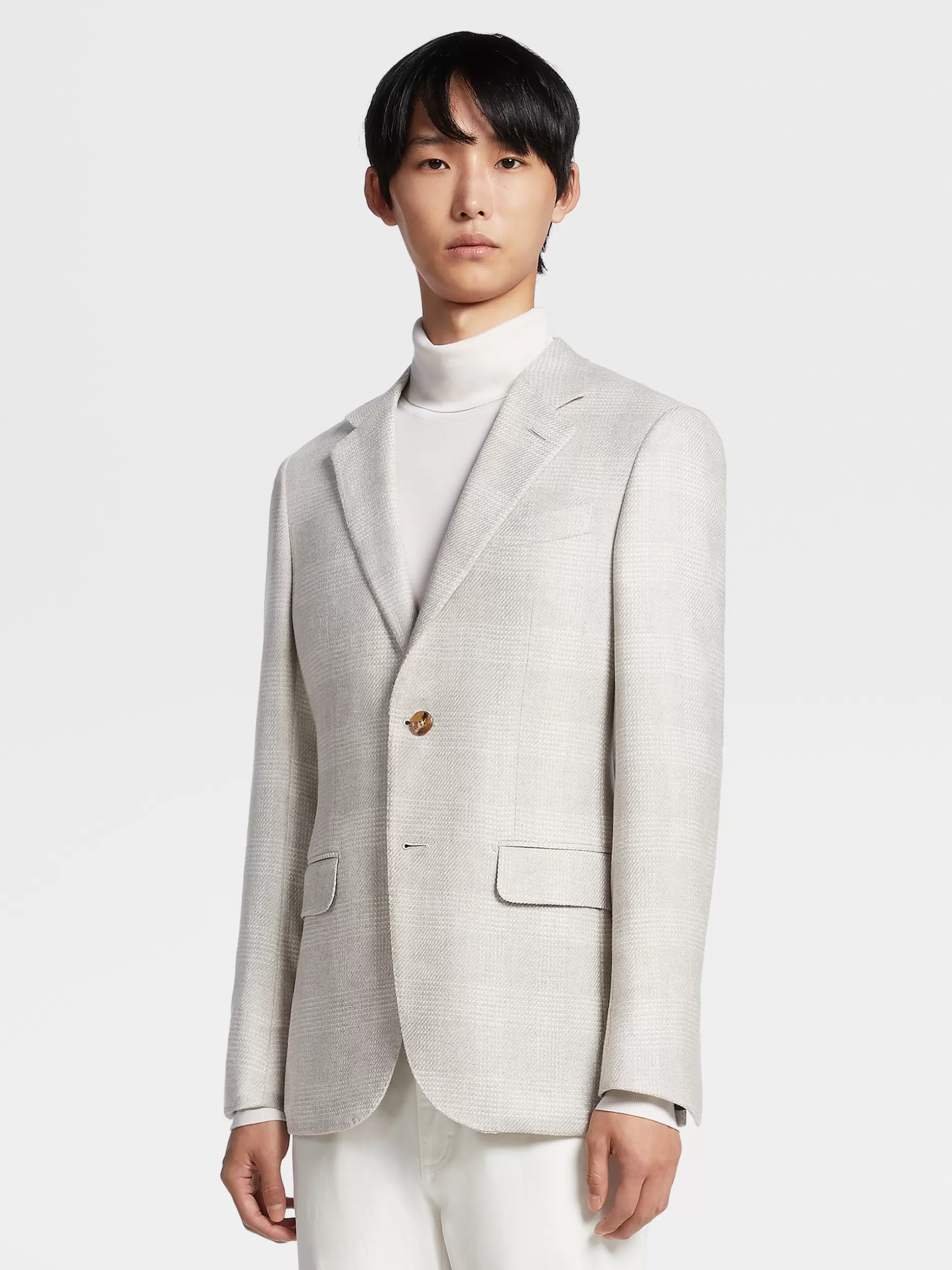 Men ZEGNA Off White And White Stretch Cashmere, Silk And Wool Atelier Jacket