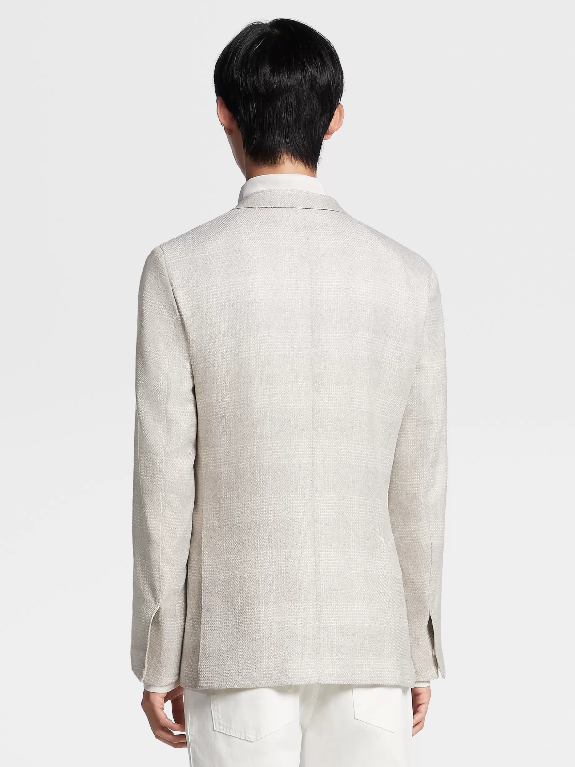 Men ZEGNA Off White And White Stretch Cashmere, Silk And Wool Atelier Jacket